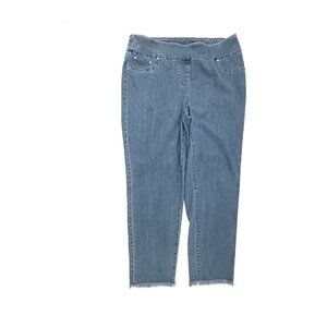 Ruby Rd. Pull on Ankle Raw Hem Women's size M Medium Blue Denim Jeans